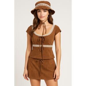 For Love & Lemons Hadley Faux Suede Prairie Set Women's Size Small